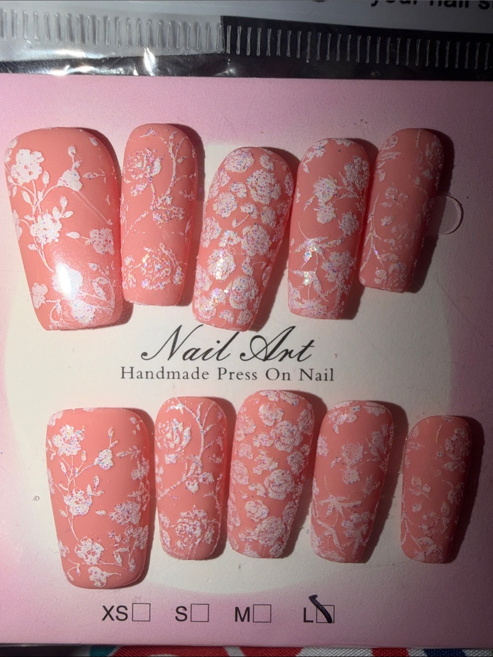 Peach Floral Handmade Press-On Nails